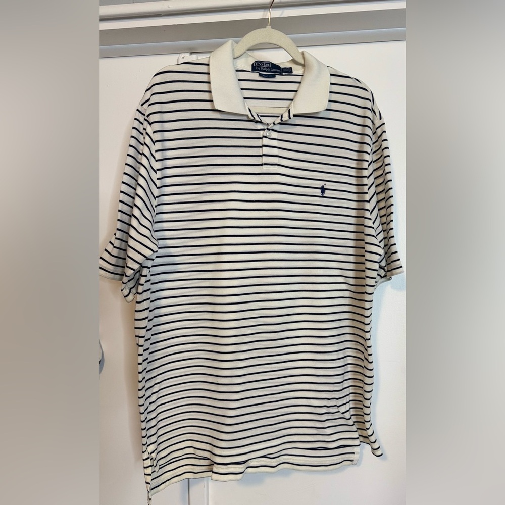 Ralph Lauren Blue and White Striped Polo Shirt Golf Edition